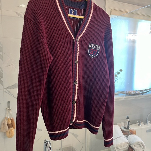 izod classic knit preppy dressing rich sweater size medium burgundy golf sweater - Picture 15 of 17
